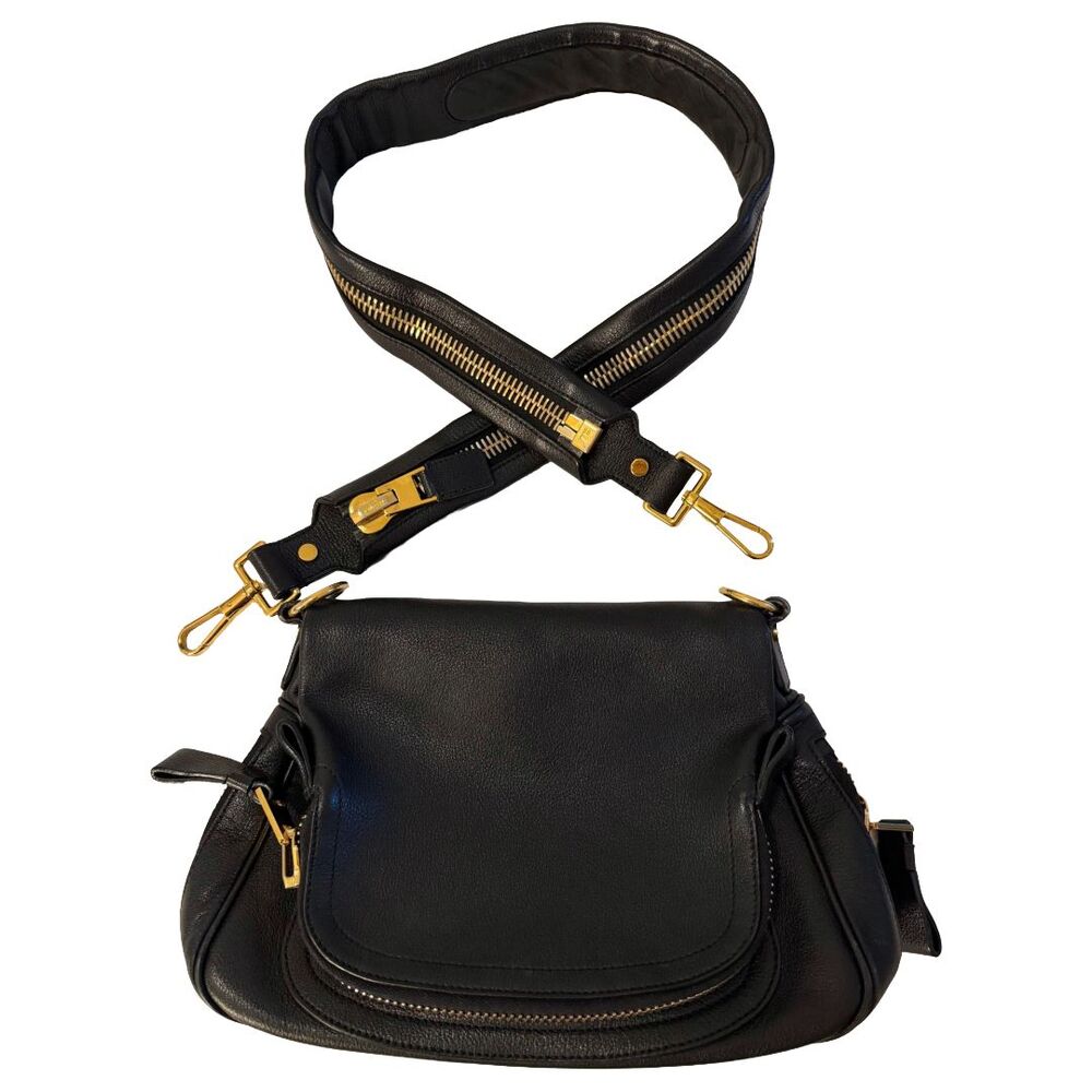 Tom Ford Jennifer Medium Black Grained Leather Shoulder Bag Gold Hardware